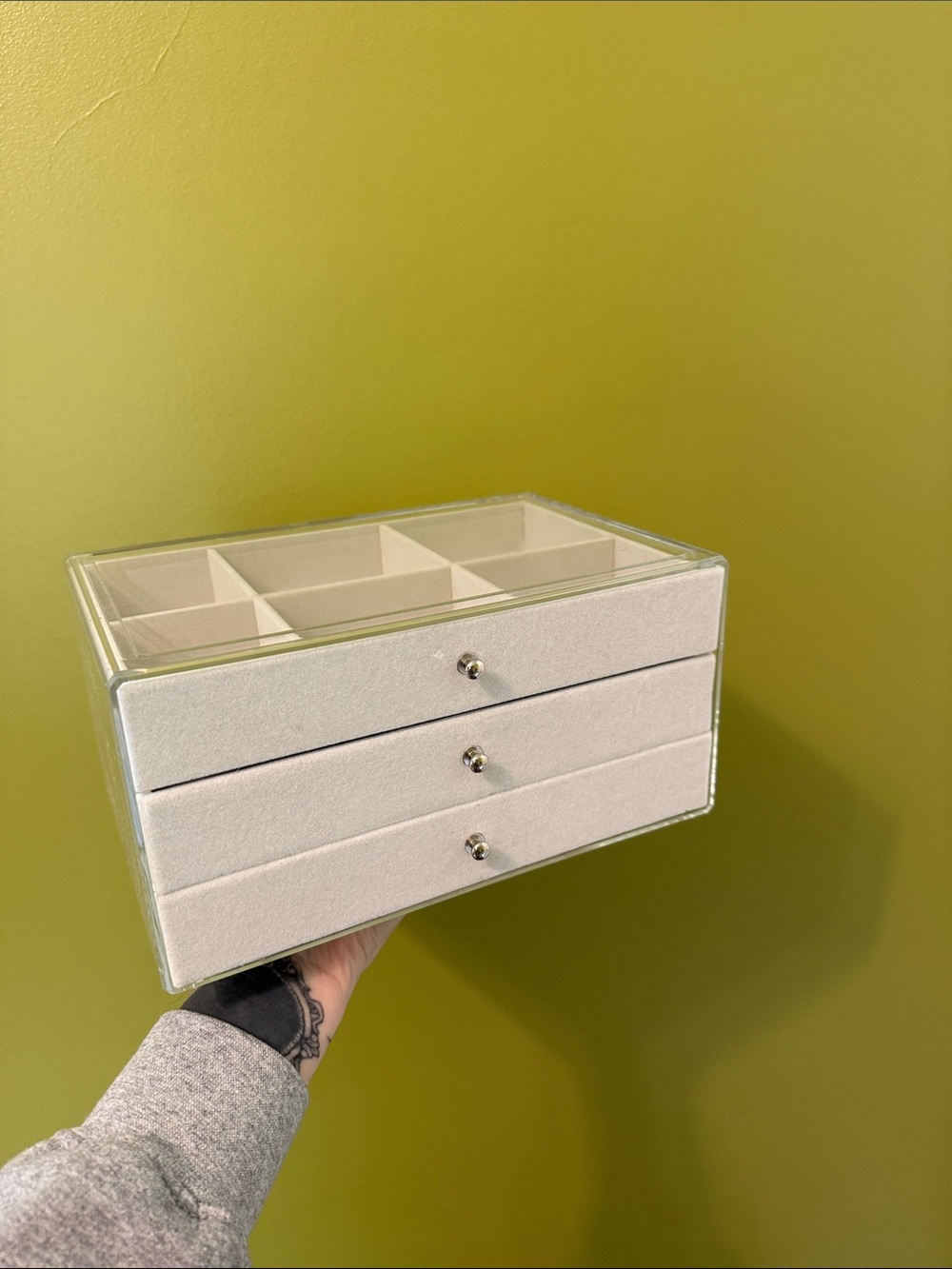 Clear Acrylic Jewelry Organizer with White Velvet Drawers